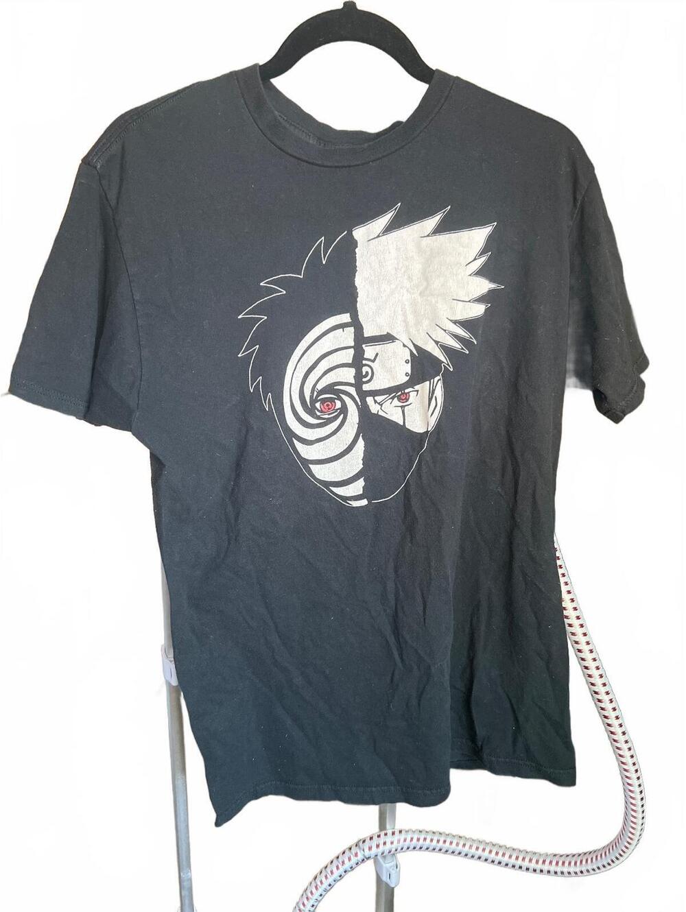 100% Cotton Black White Naruto Shippuden Tobi Kakashi Split Graphic T-Shirt
